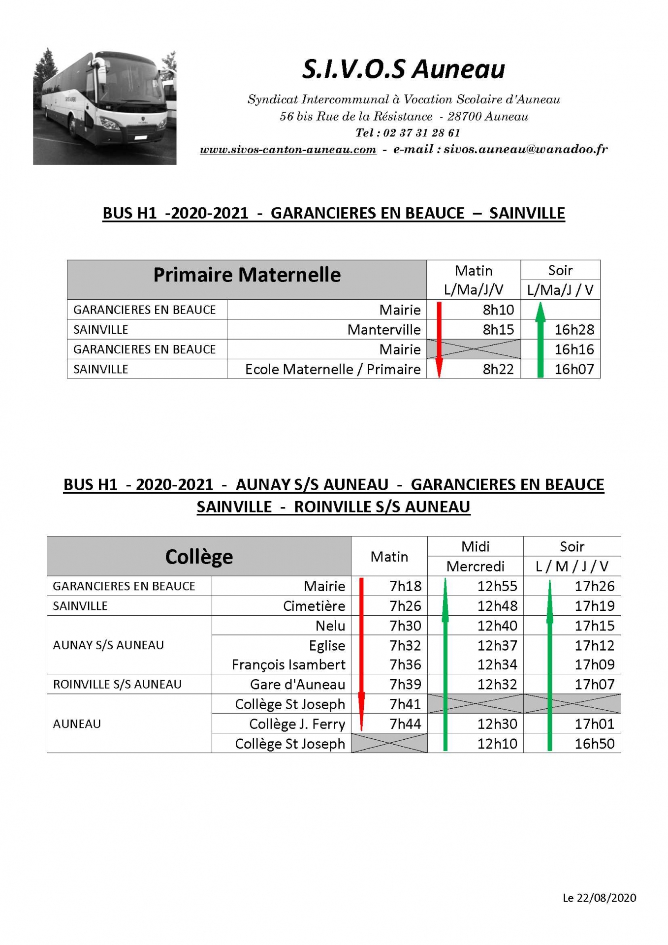 horaires transports scolaires 2020/2021