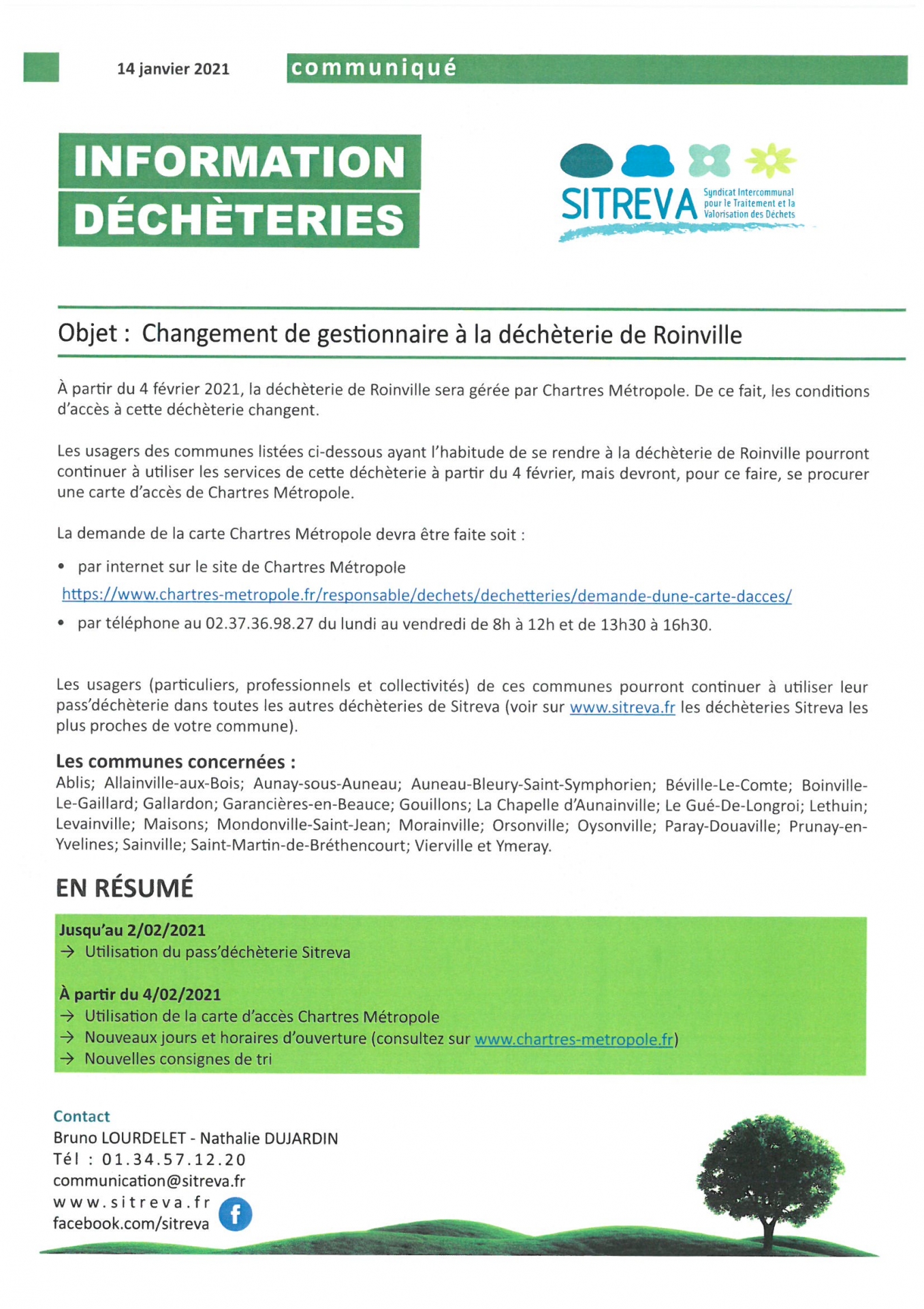 Changement gestion de la Déchètterie Roinville