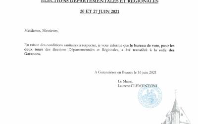 Elections Départementales et Régionales - 20 et 27 JUIN 2021